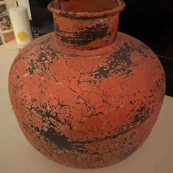 NWT Vintage Arhaus Large Handcrafted Iron Painted Pot Vase Patina Orange OOAK - Picture 2 of 6